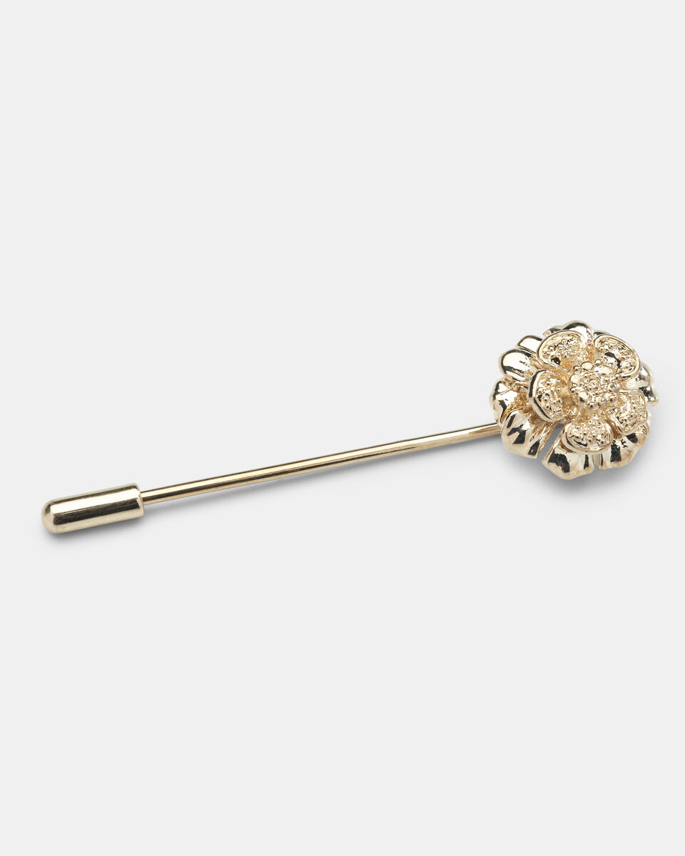 Metal Polished Flower Lapel Pin, Gold, hi-res